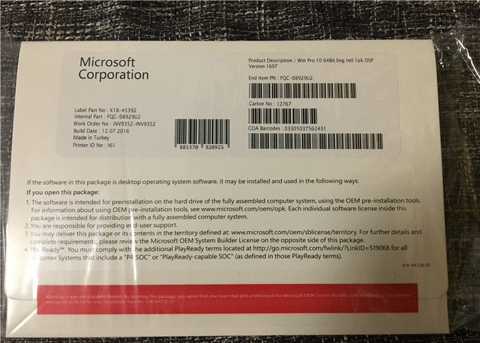 Dvd License Microsoft Windows 10 Operating System Apply To  PC / Laptop